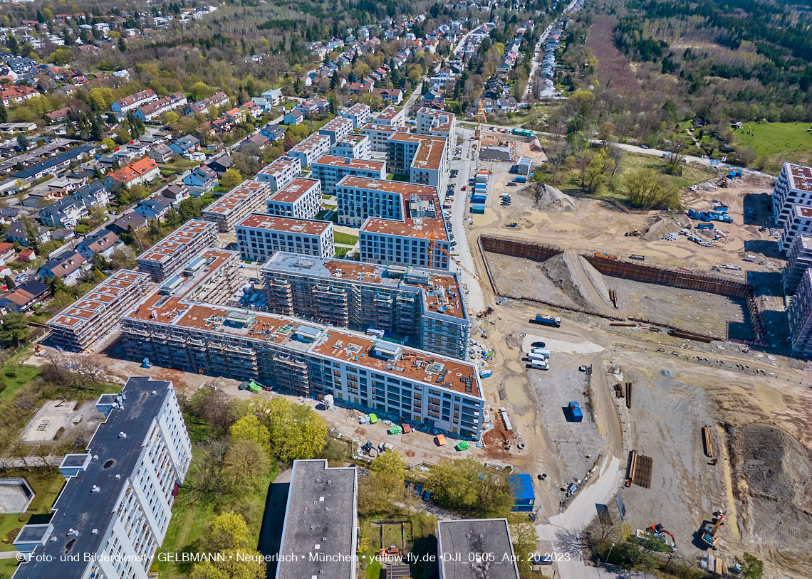 21.04.2023 - Luftbilder von der Baustelle Alexisquartier und Pandion Verde in Neuperlach